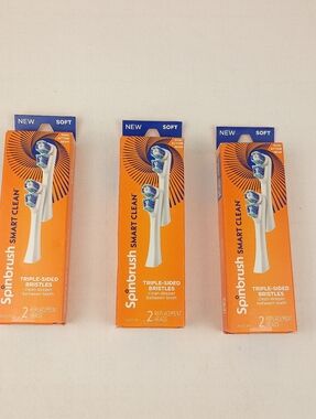 Lot 3 Packs of 2 Spinbrush Smart Clean Replacement Brush Heads Soft 6Total